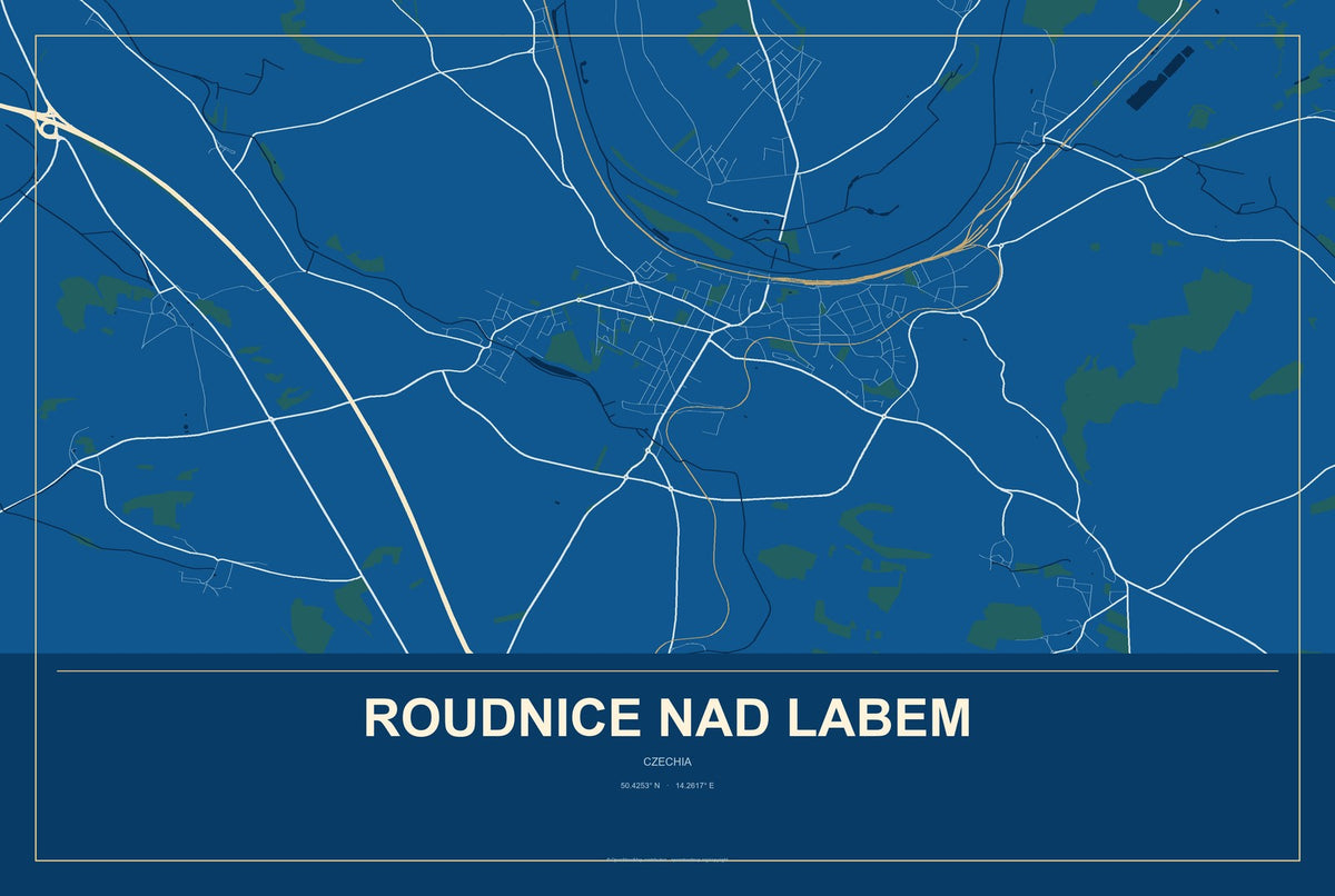 Roudnice nad Labem, Czechia City Map Aluminum Sign in Harbor Cobalt style