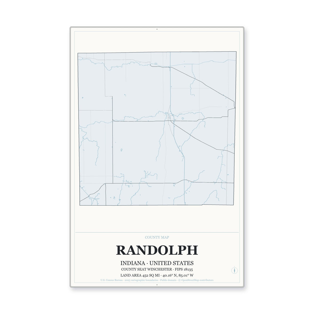 Randolph County, Indiana Map Aluminum Sign in Gallery Air style
