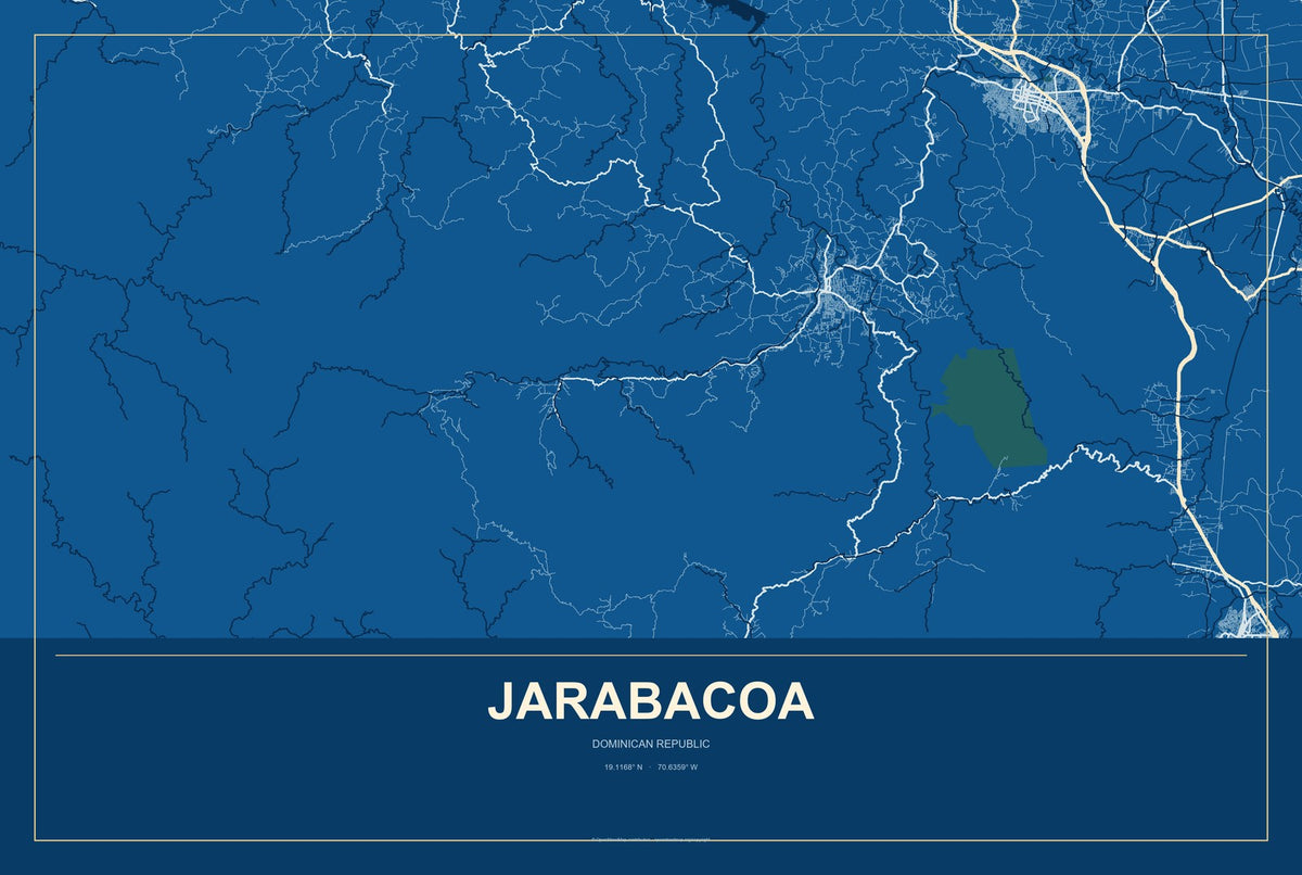 Jarabacoa, Dominican Republic City Map Aluminum Sign in Harbor Cobalt style