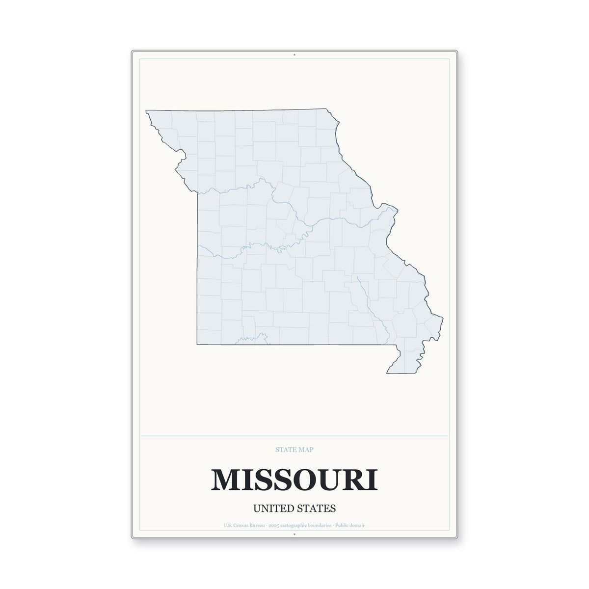 Missouri state map aluminum sign in Gallery Air style