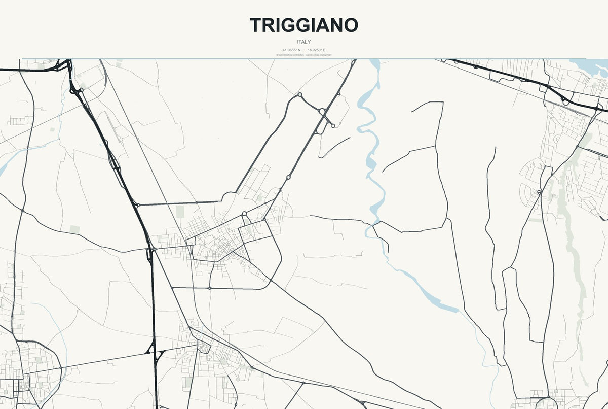 Triggiano, Italy City Map Aluminum Sign in Headline Atlas style