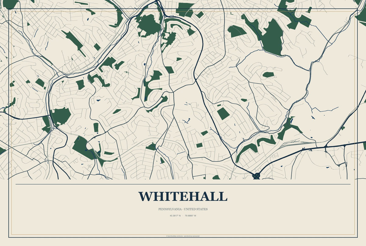Whitehall, Pennsylvania City Map Aluminum Sign in Coastal Cutout style