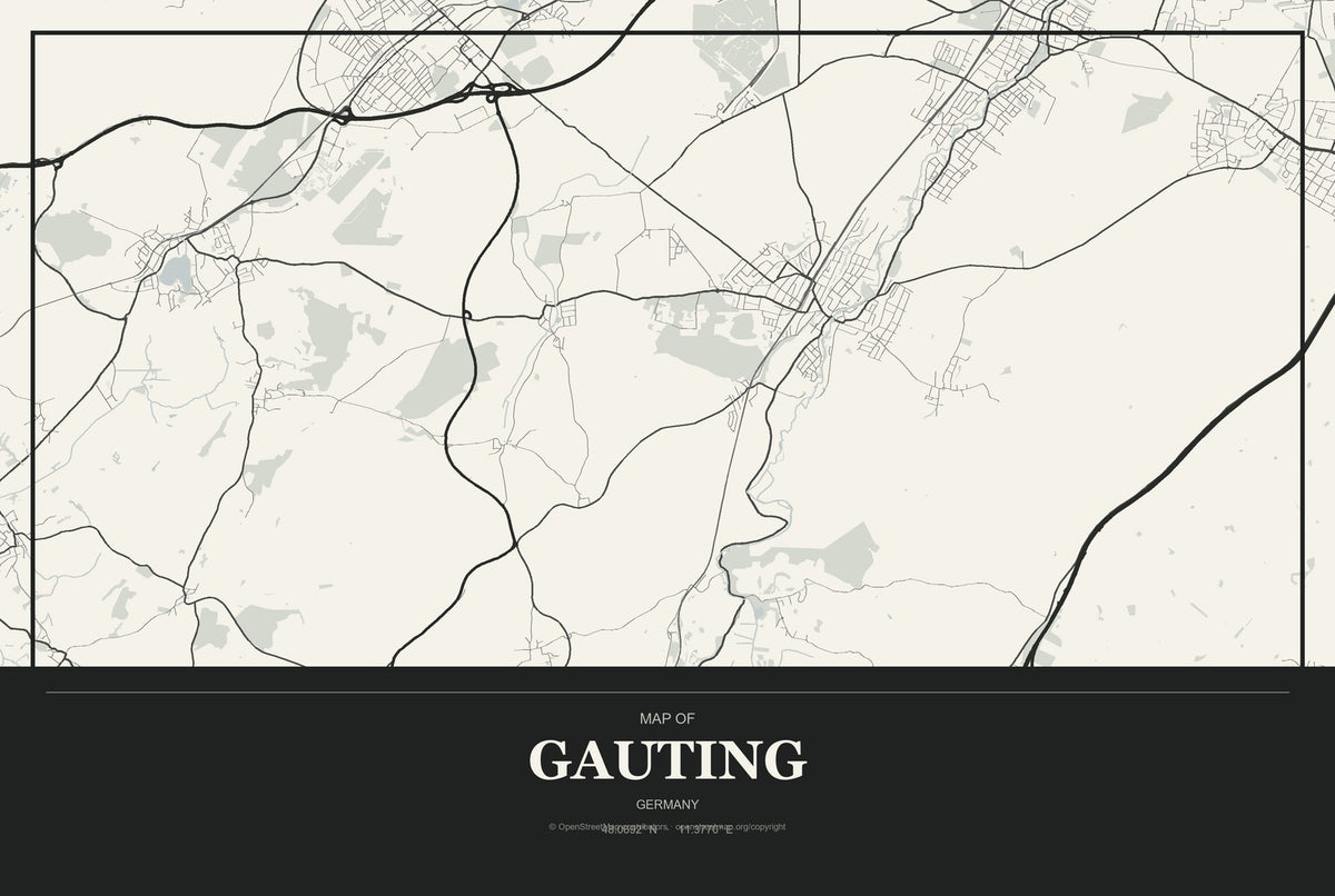 Gauting, Germany City Map Aluminum Sign in Museum Plaque style