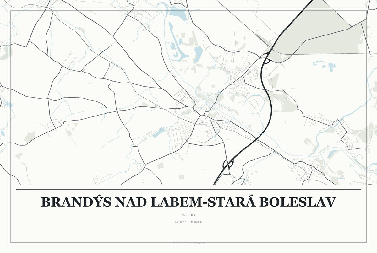 Brandýs nad Labem-Stará Boleslav, Czechia City Map Aluminum Sign in Gallery Air style