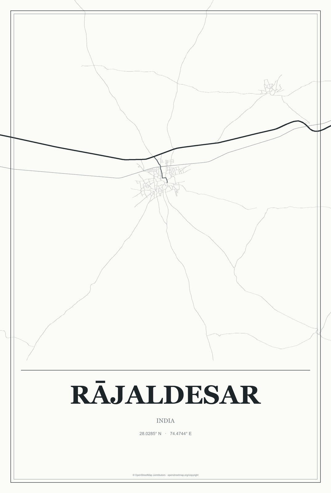 Rājaldesar, India City Map Aluminum Sign in Gallery Air style