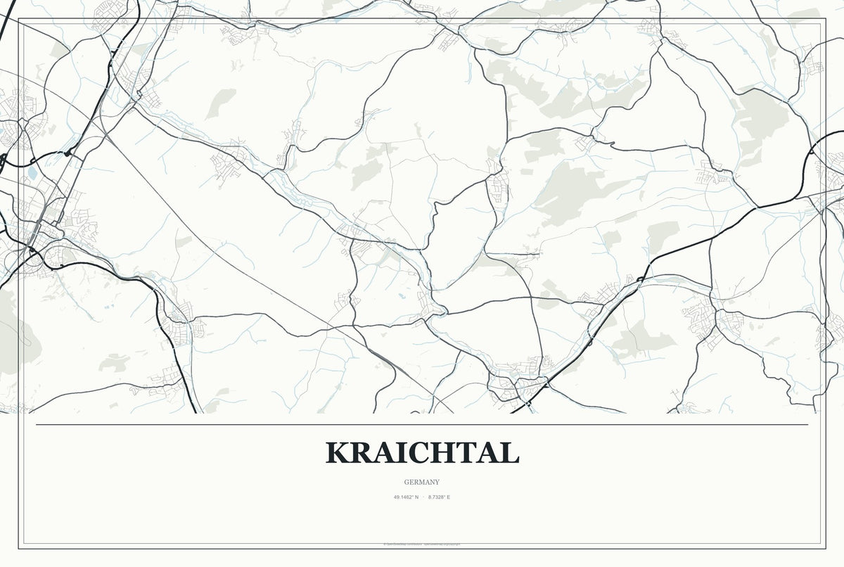 Kraichtal, Germany City Map Aluminum Sign in Gallery Air style
