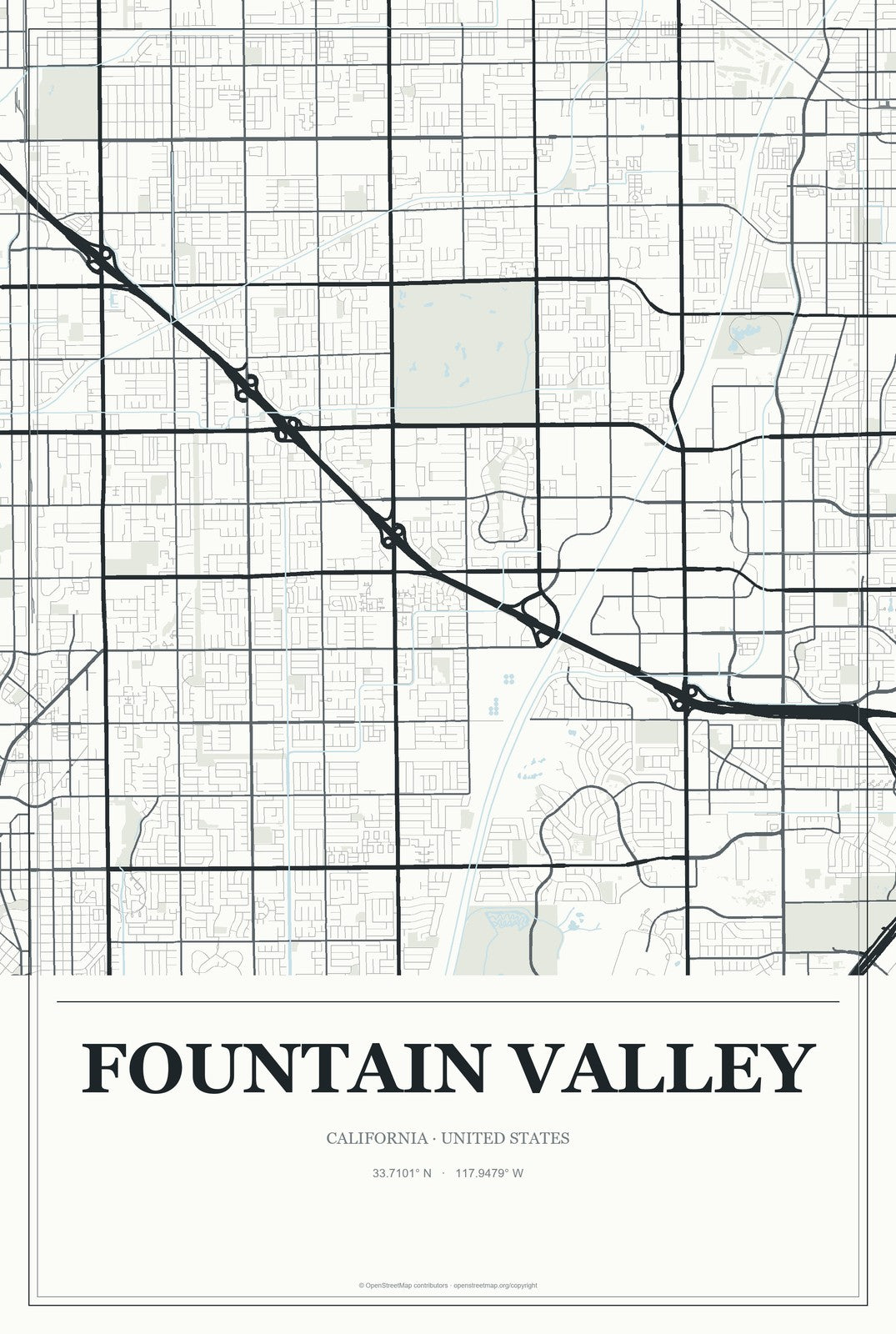 Fountain Valley, California City Map Aluminum Sign in Gallery Air style