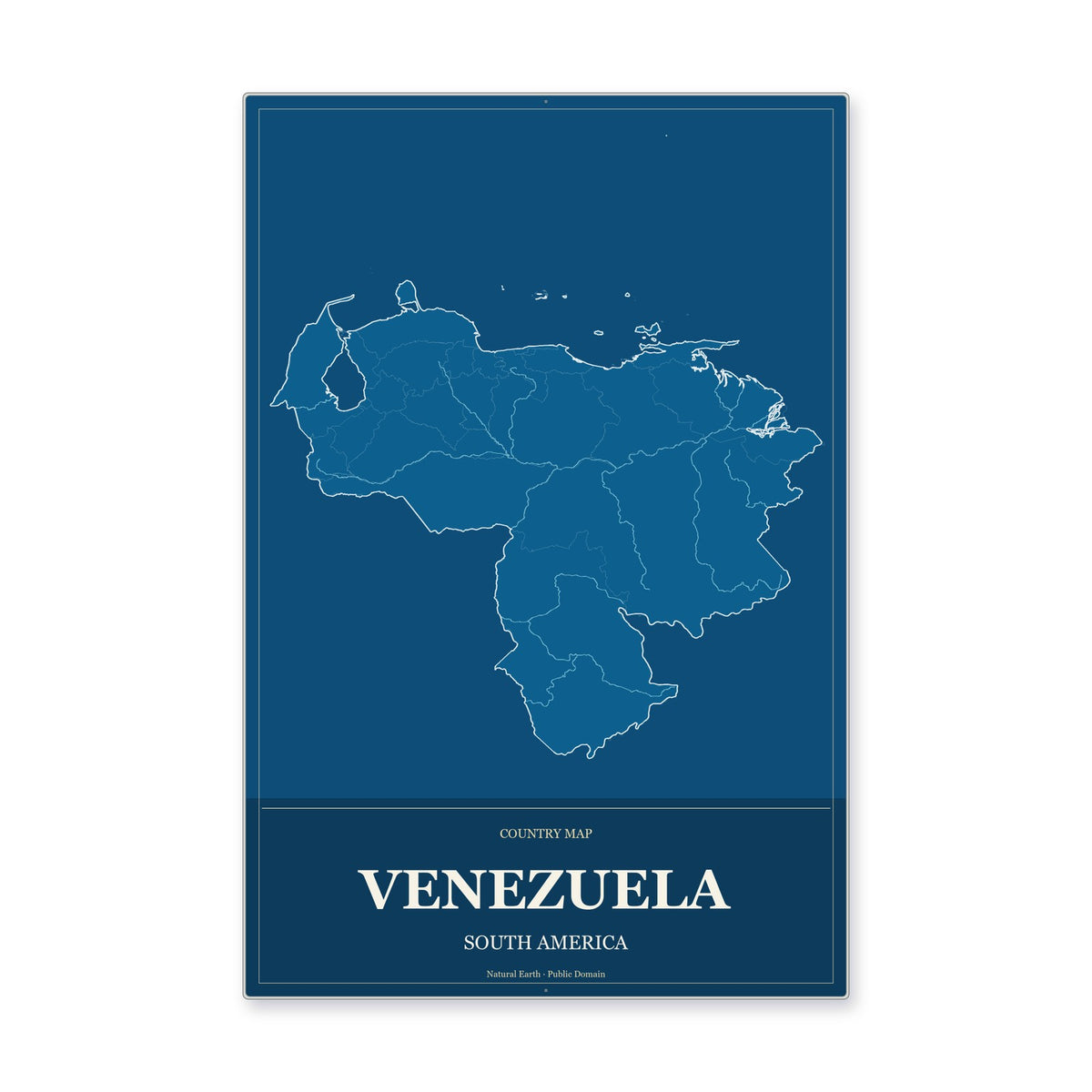 Venezuela Country Map Aluminum Sign in Harbor Cobalt style