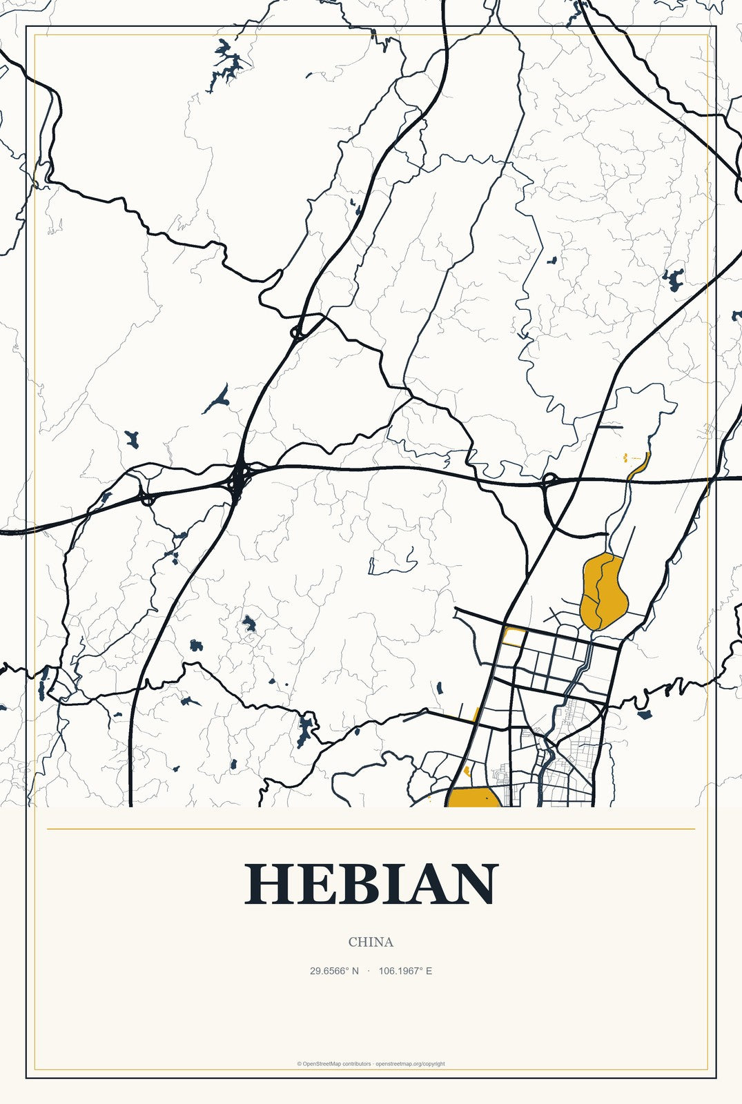 Hebian, China City Map Aluminum Sign in Citrine Modern style