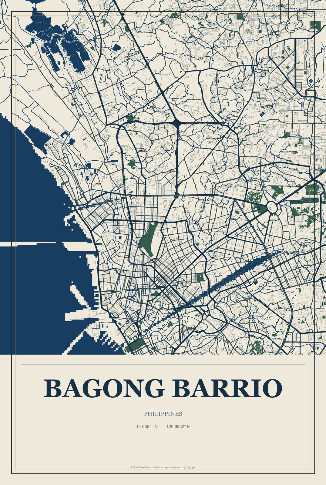 Bagong Barrio, Philippines City Map Aluminum Sign in Coastal Cutout style