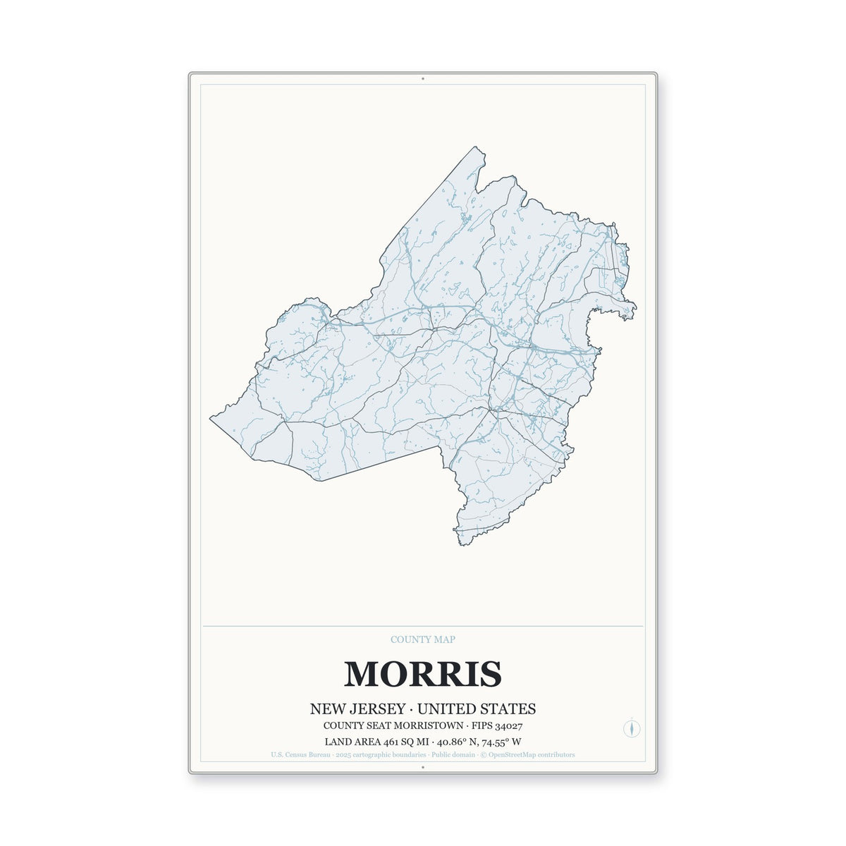 Morris County, New Jersey Map Aluminum Sign in Gallery Air style