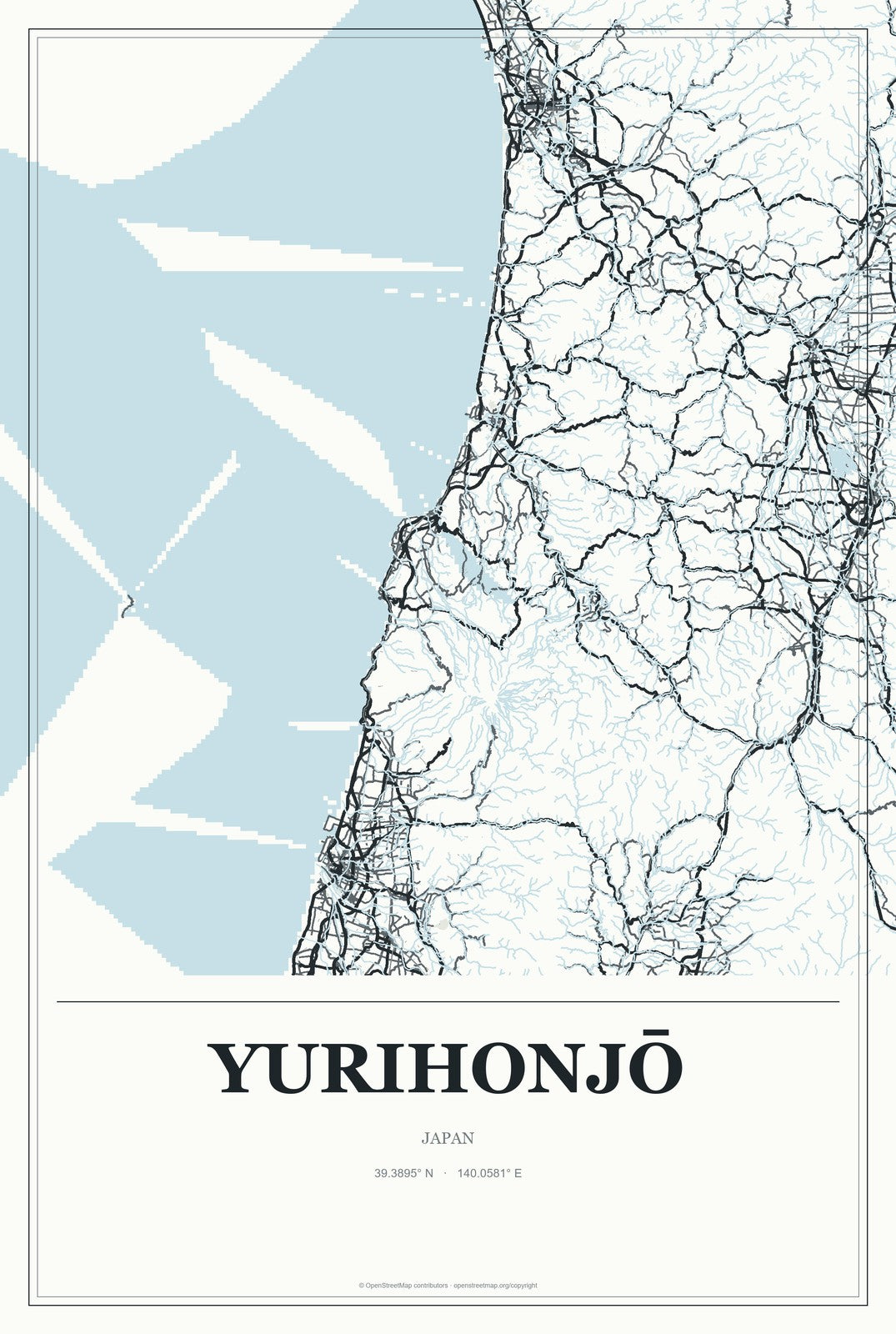 Yurihonjō, Japan City Map Aluminum Sign in Gallery Air style