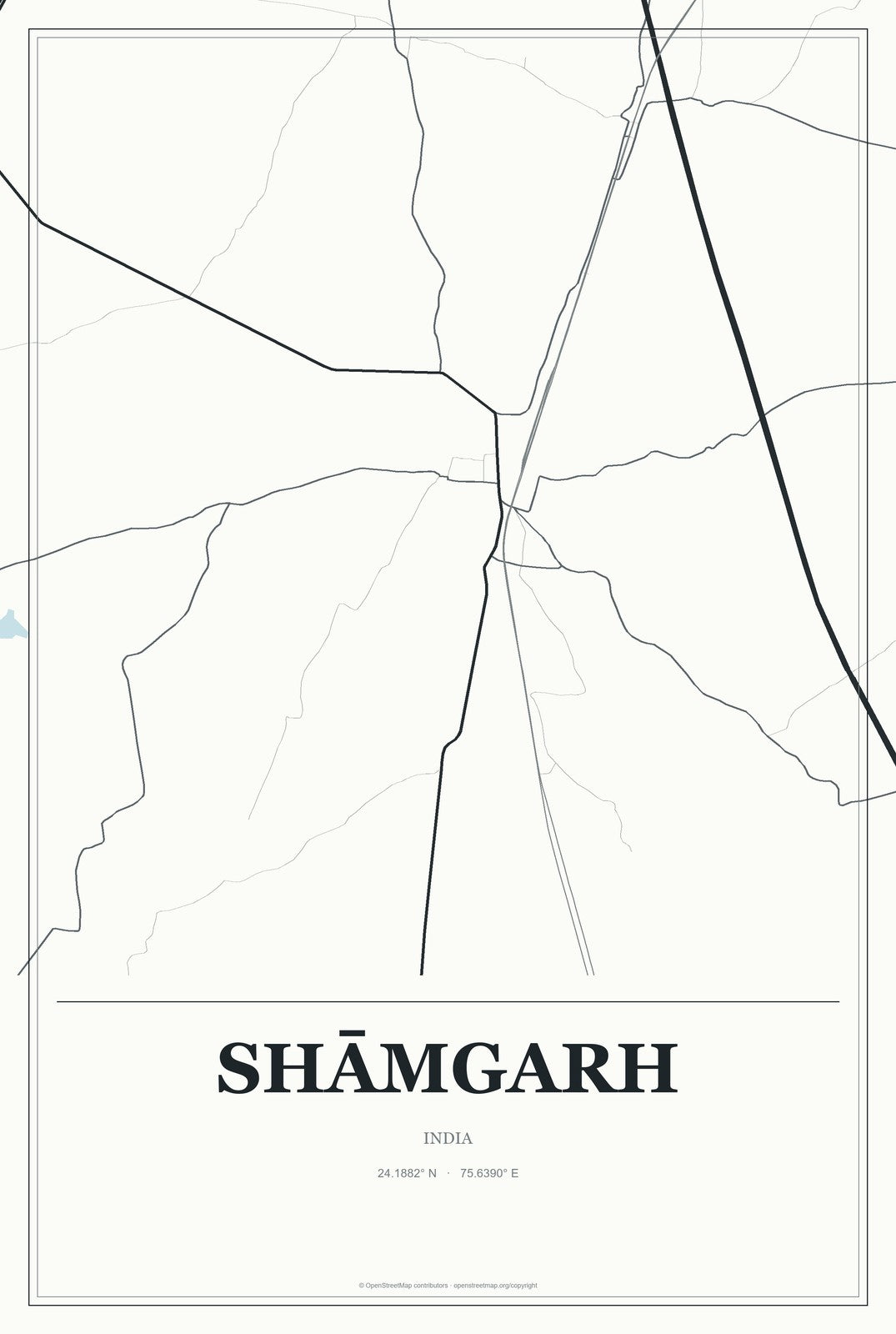 Shāmgarh, India City Map Aluminum Sign in Gallery Air style