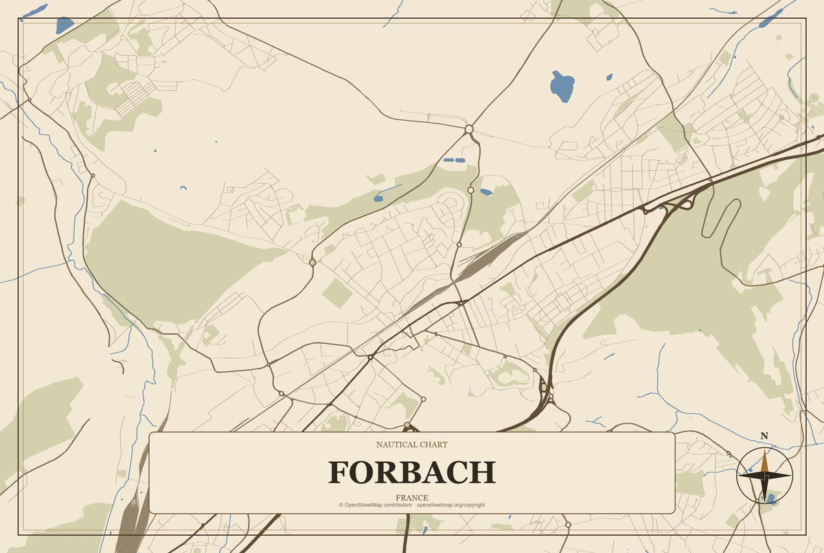 Forbach, France City Map Aluminum Sign in Heritage Nautical style