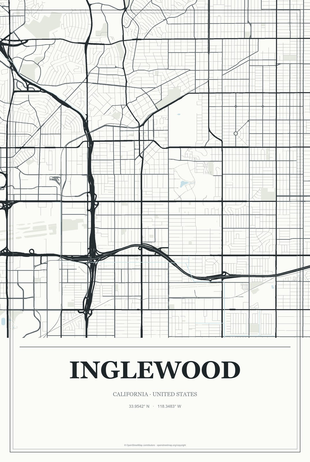 Inglewood, California City Map Aluminum Sign in Gallery Air style