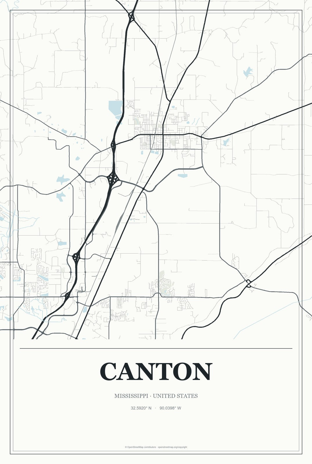 Canton, Mississippi City Map Aluminum Sign in Gallery Air style