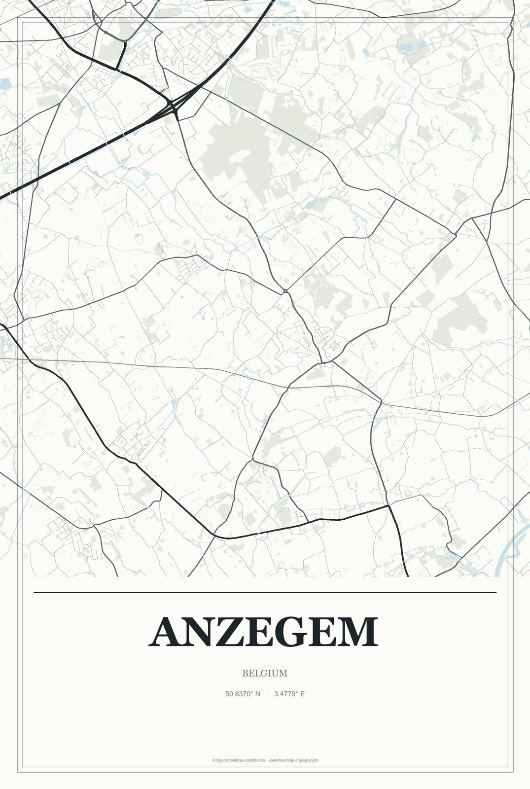 Anzegem, Belgium City Map Aluminum Sign in Gallery Air style