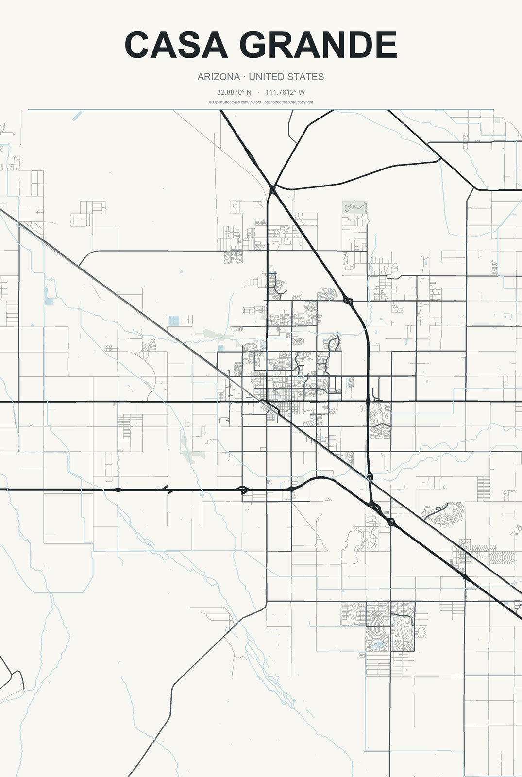 Casa Grande, Arizona City Map Aluminum Sign in Headline Atlas style