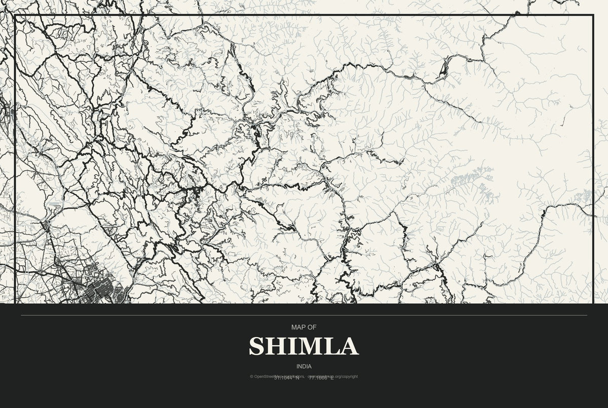 Shimla, India City Map Aluminum Sign in Museum Plaque style