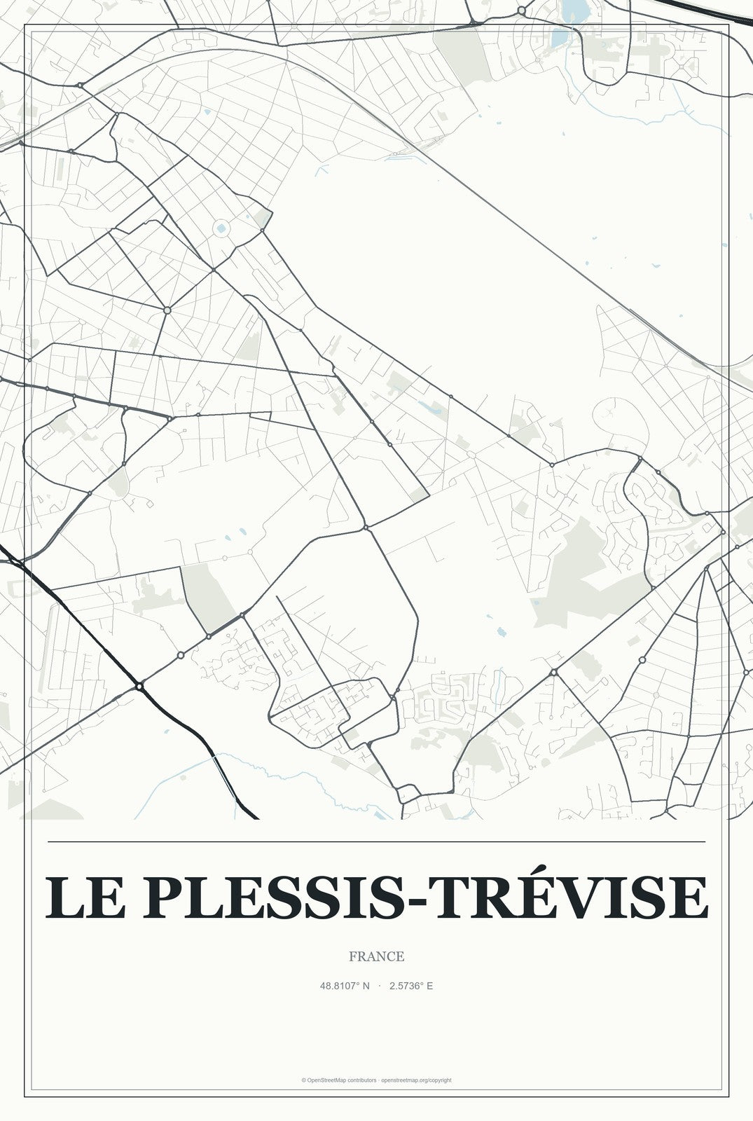 Le Plessis-Trévise, France City Map Aluminum Sign in Gallery Air style