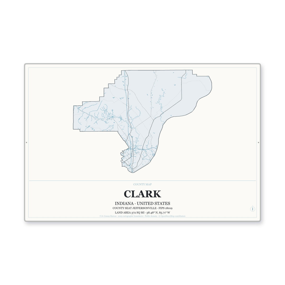Clark County, Indiana Map Aluminum Sign in Gallery Air style
