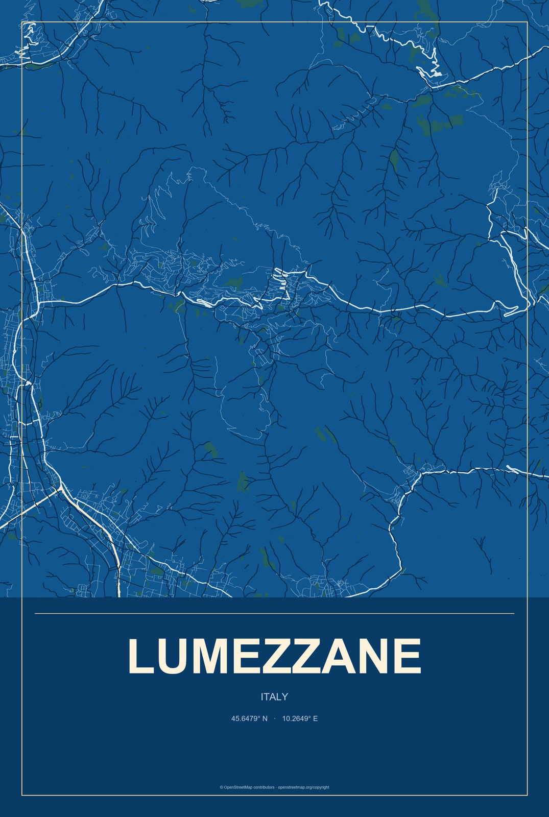 Lumezzane, Italy City Map Aluminum Sign in Harbor Cobalt style