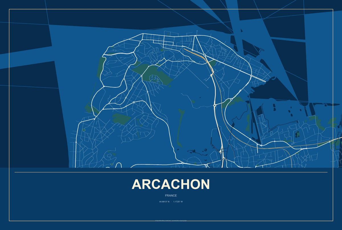 Arcachon, France City Map Aluminum Sign in Harbor Cobalt style