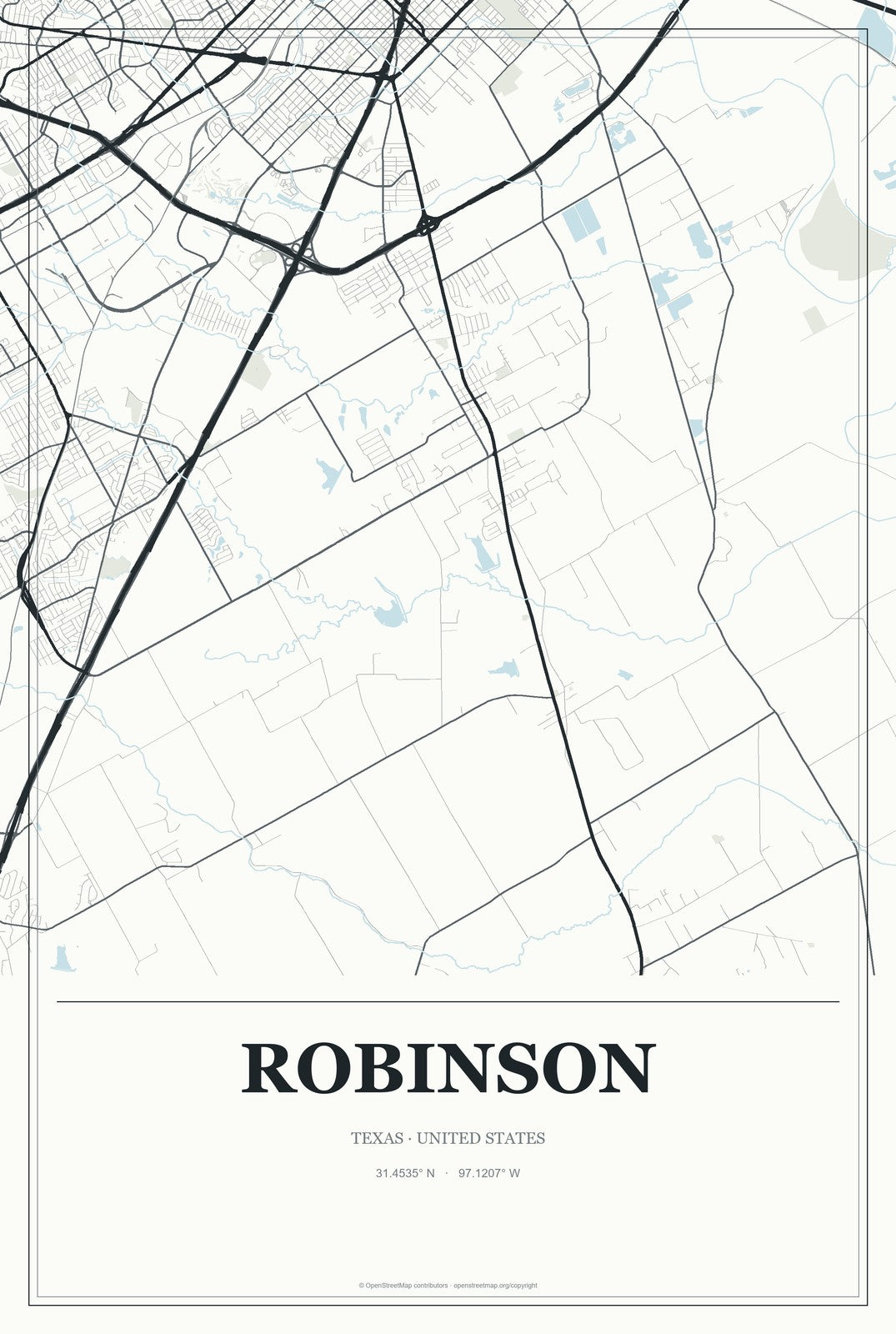 Robinson, Texas City Map Aluminum Sign in Gallery Air style