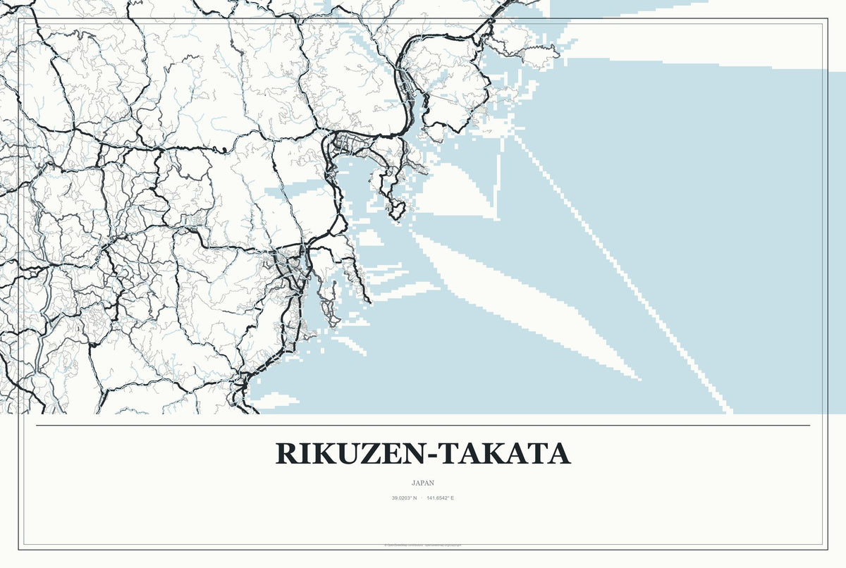 Rikuzen-Takata, Japan City Map Aluminum Sign in Gallery Air style