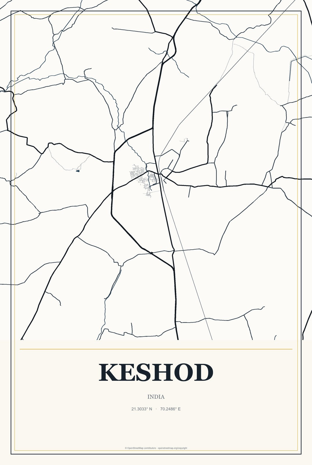 Keshod, India City Map Aluminum Sign in Citrine Modern style