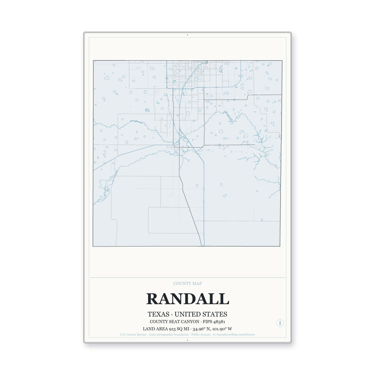 Randall County, Texas Map Aluminum Sign in Gallery Air style