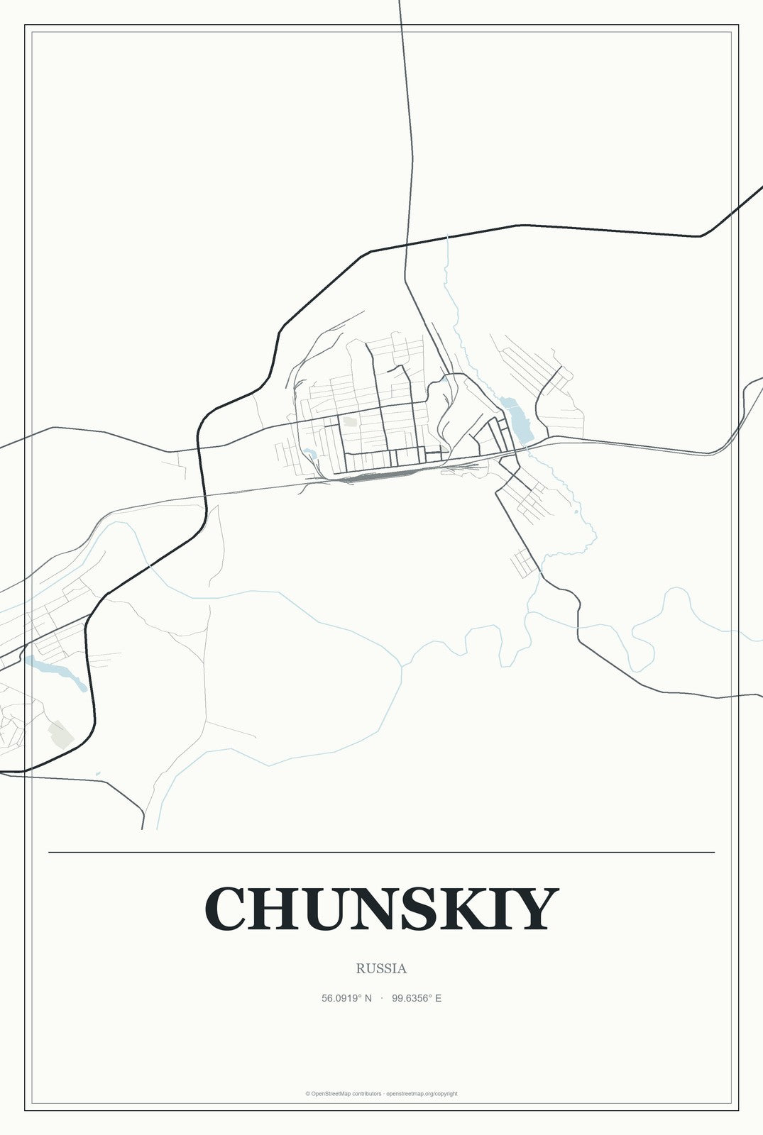 Chunskiy, Russia City Map Aluminum Sign in Gallery Air style