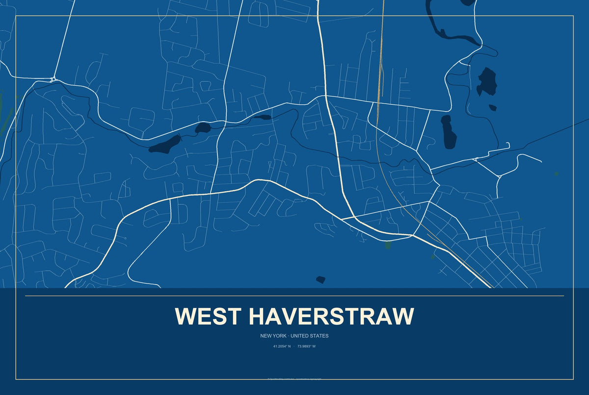 West Haverstraw, New York City Map Aluminum Sign in Harbor Cobalt style
