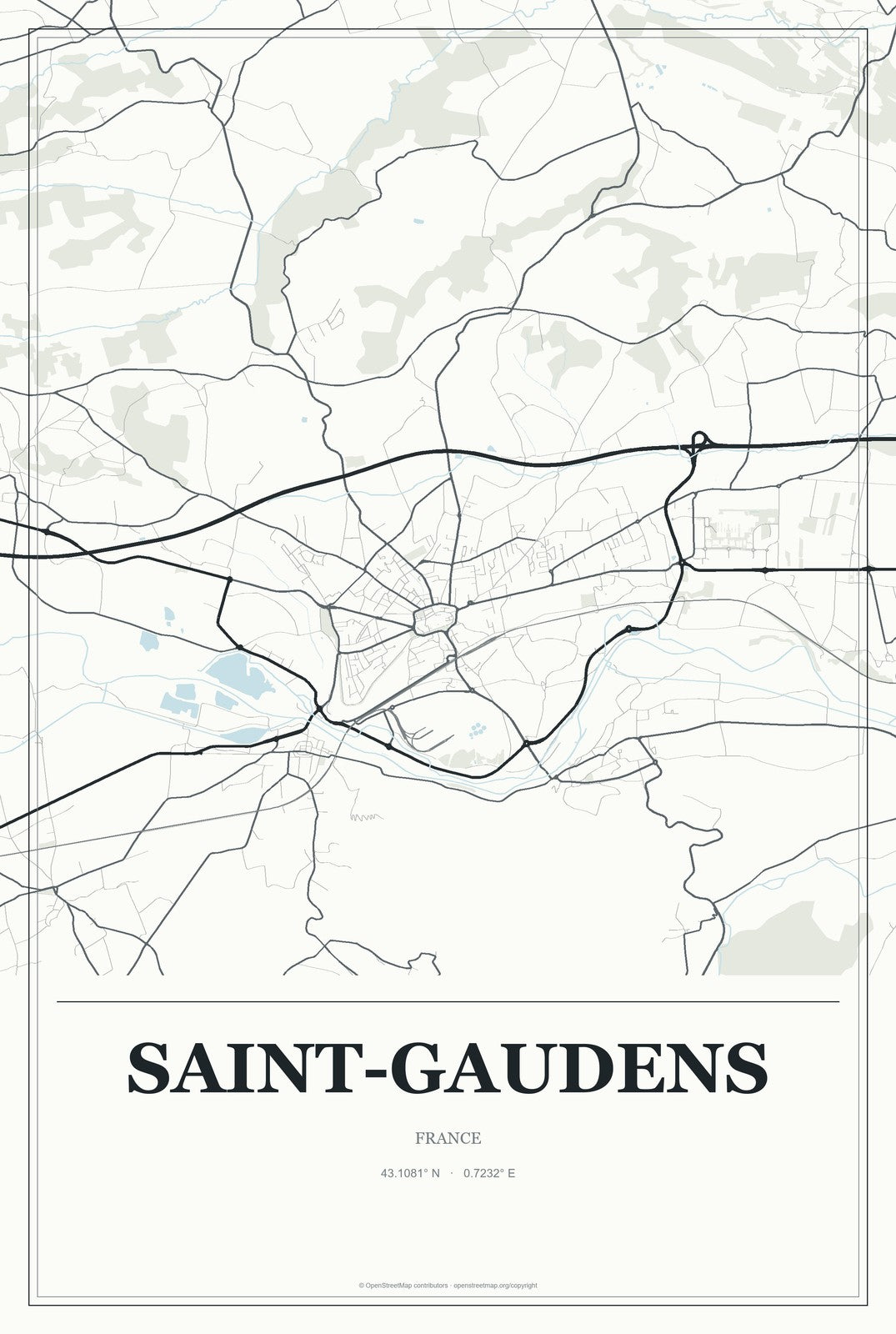 Saint-Gaudens, France City Map Aluminum Sign in Gallery Air style