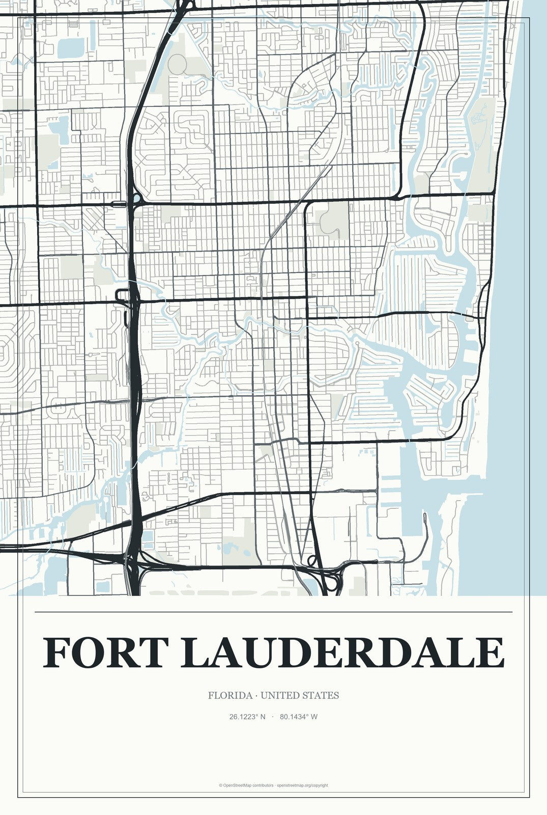 Fort Lauderdale, Florida City Map Aluminum Sign in Gallery Air style