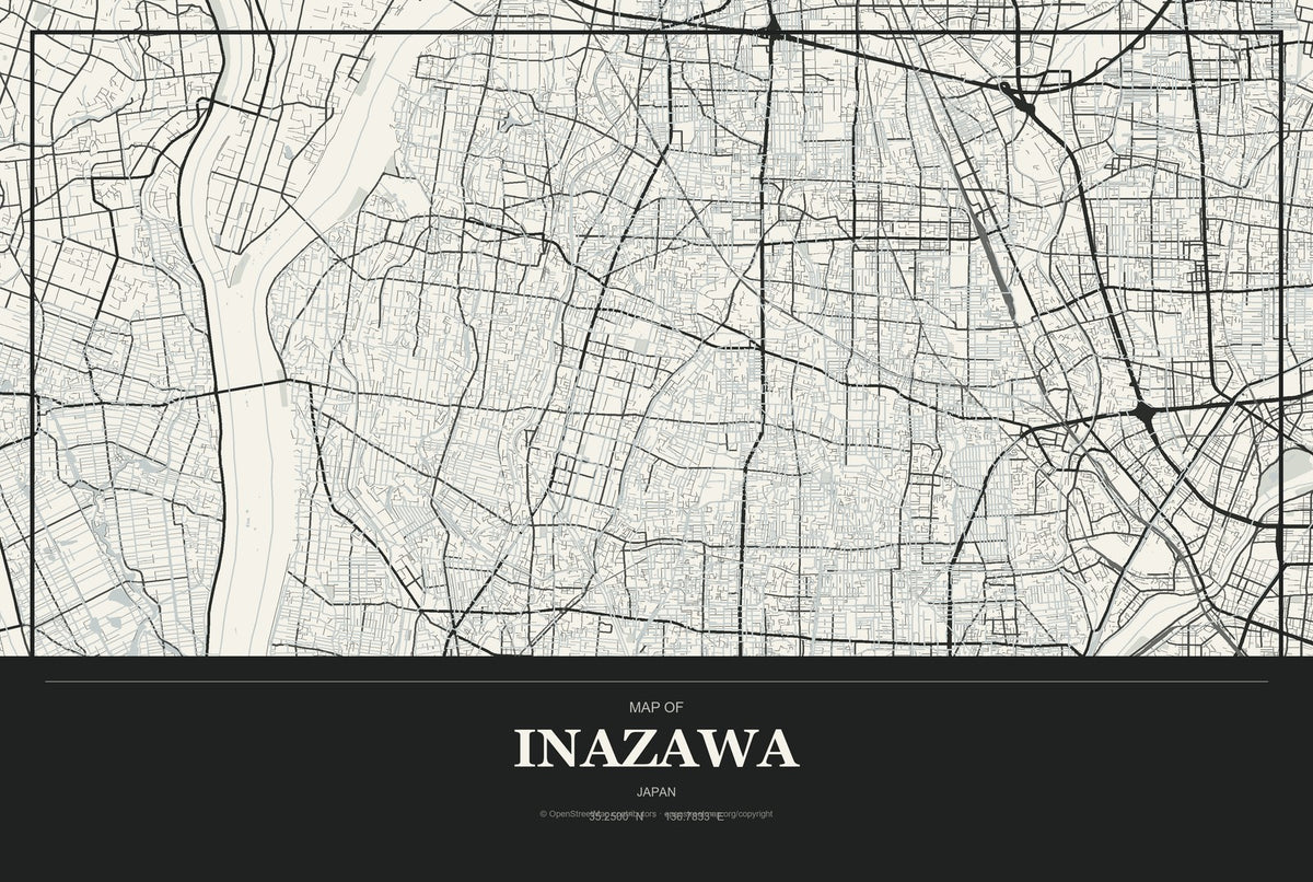 Inazawa, Japan City Map Aluminum Sign in Museum Plaque style