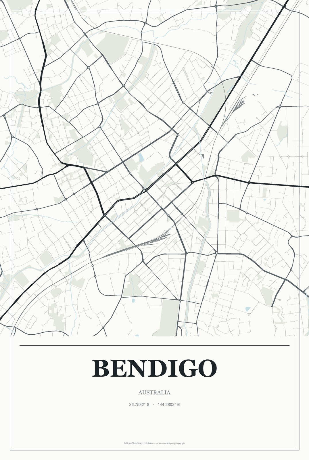 Bendigo, Australia City Map Aluminum Sign in Gallery Air style