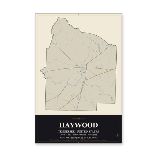 Haywood County, Tennessee Map Aluminum Sign in Museum Plaque style
