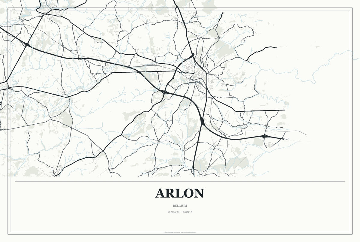 Arlon, Belgium City Map Aluminum Sign in Gallery Air style