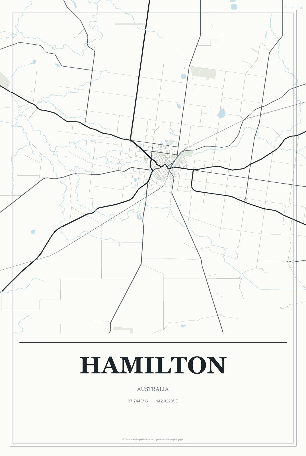 Hamilton, Australia City Map Aluminum Sign in Gallery Air style