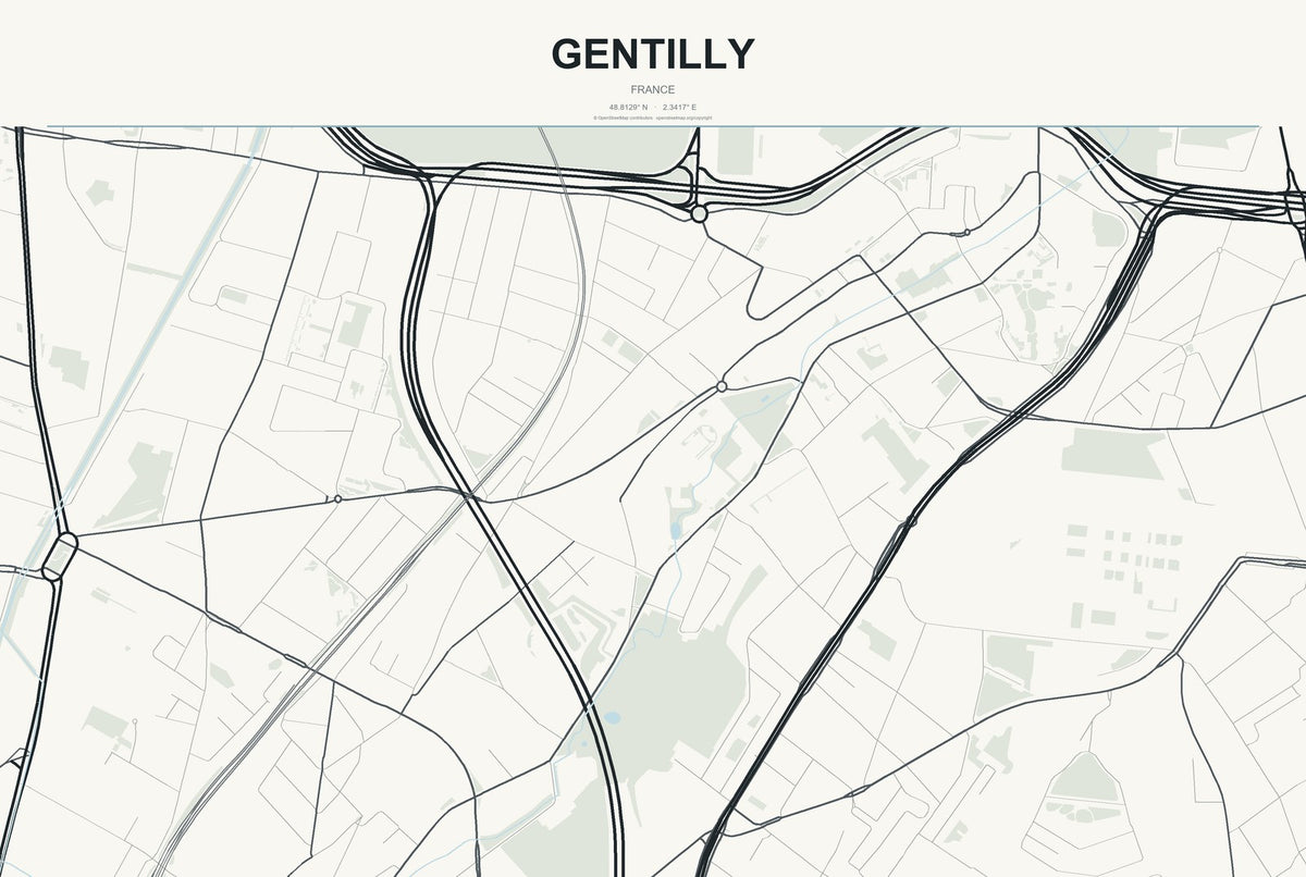 Gentilly, France City Map Aluminum Sign in Headline Atlas style