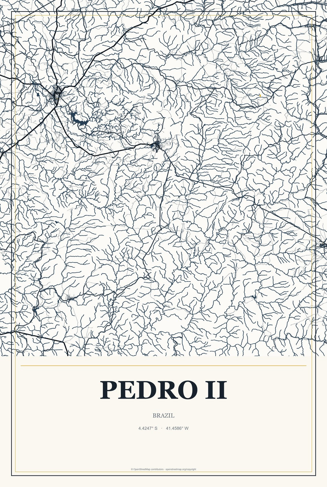 Pedro II, Brazil City Map Aluminum Sign in Citrine Modern style