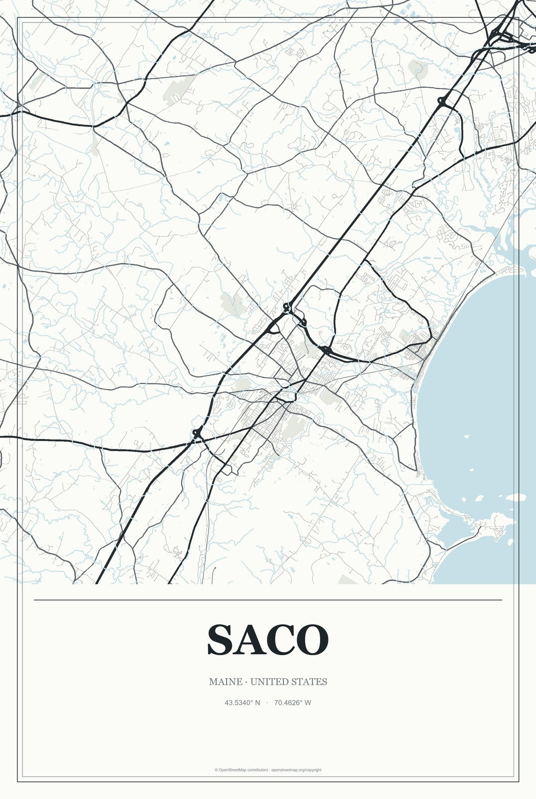 Saco, Maine City Map Aluminum Sign in Gallery Air style