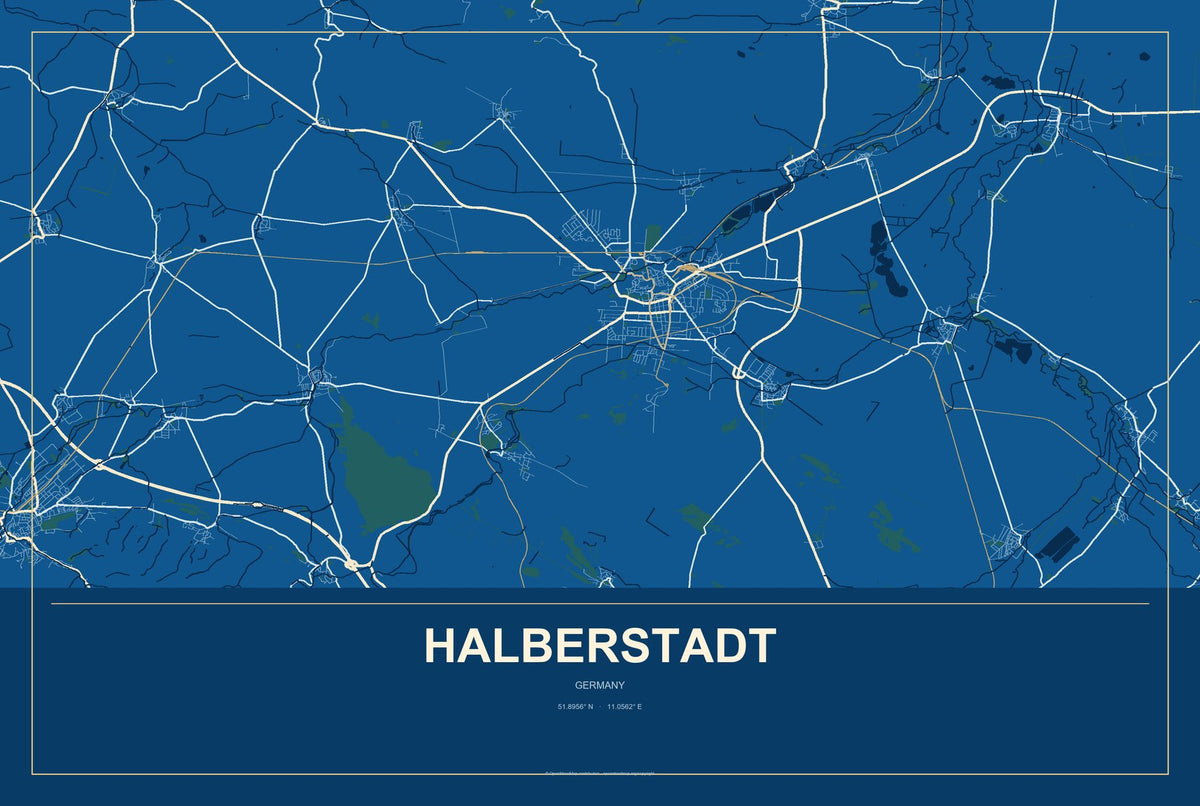 Halberstadt, Germany City Map Aluminum Sign in Harbor Cobalt style