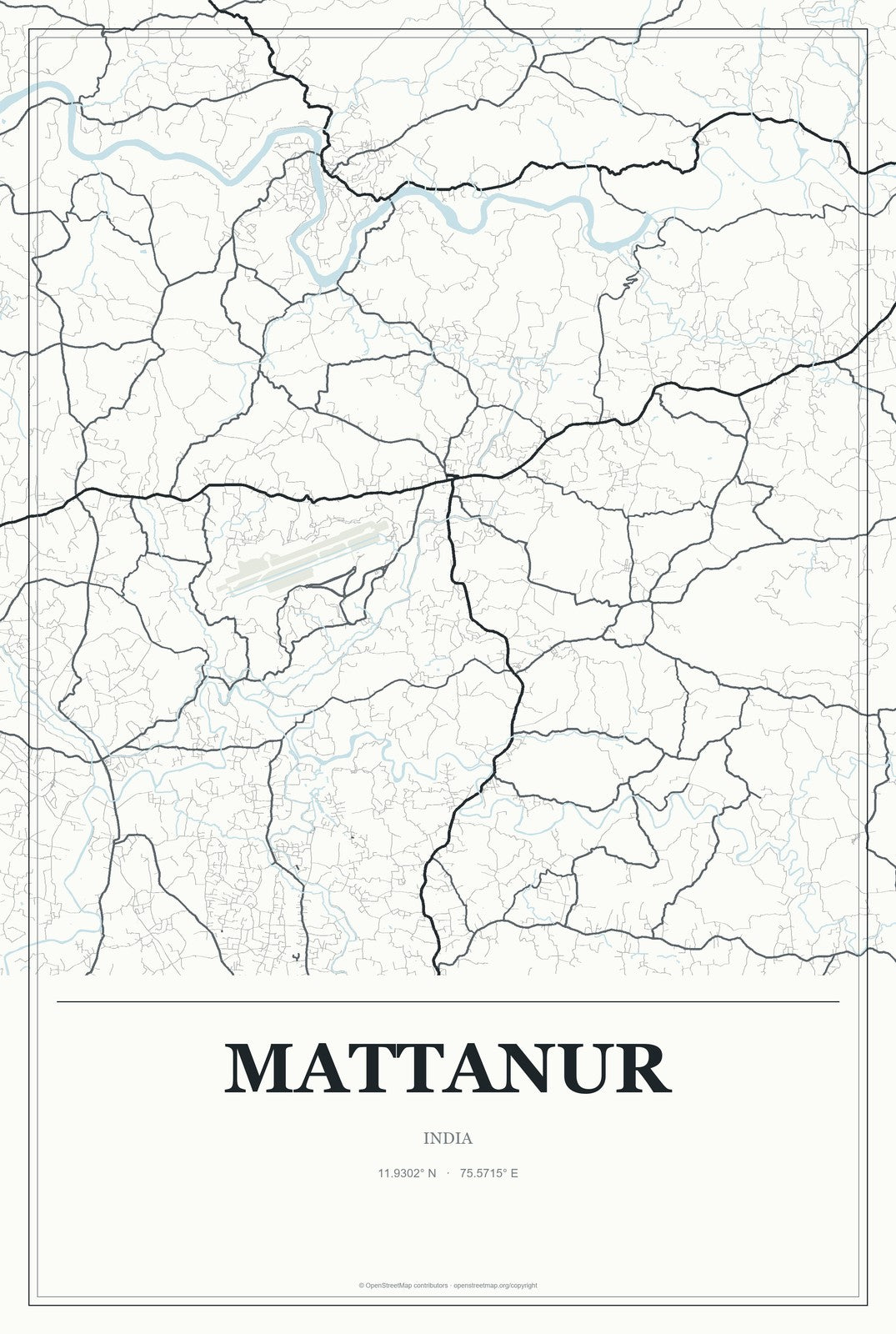 Mattanur, India City Map Aluminum Sign in Gallery Air style