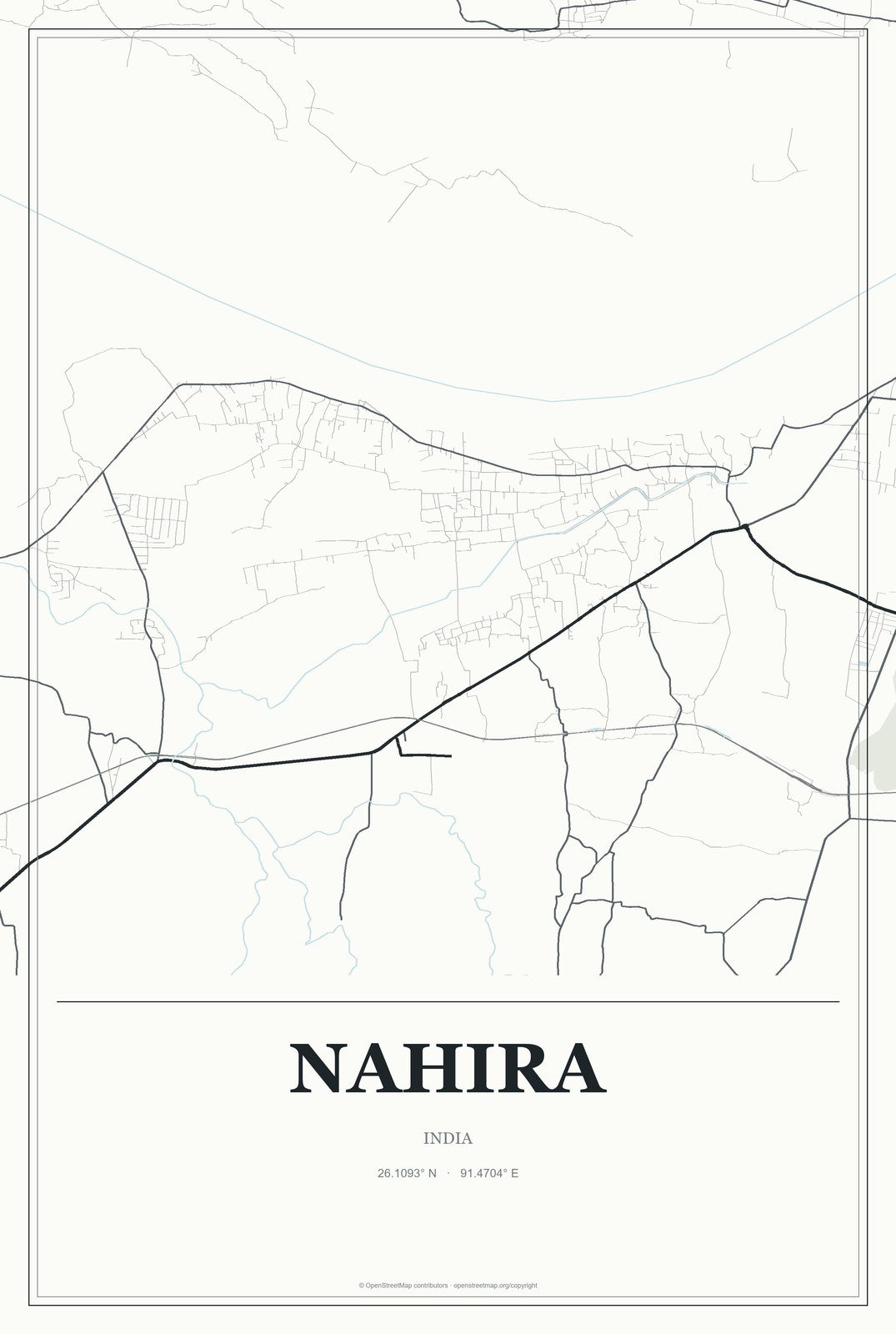 Nahira, India City Map Aluminum Sign in Gallery Air style