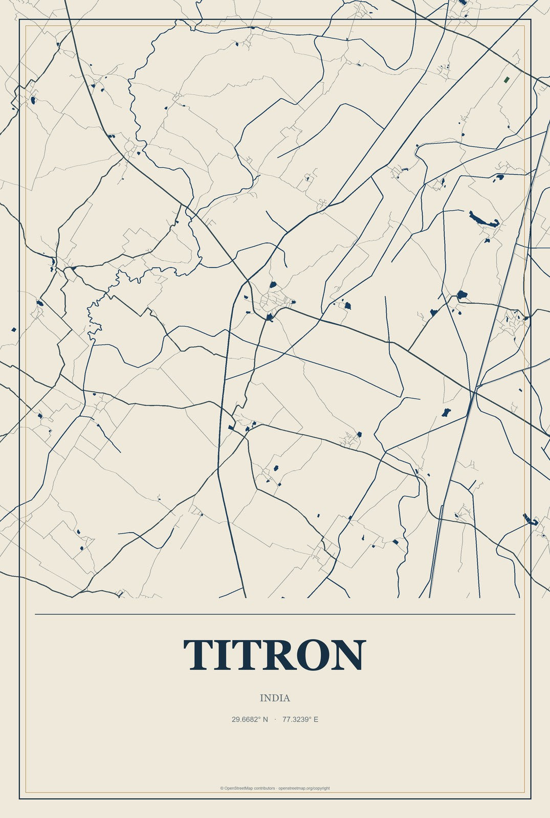 Titron, India City Map Aluminum Sign in Coastal Cutout style