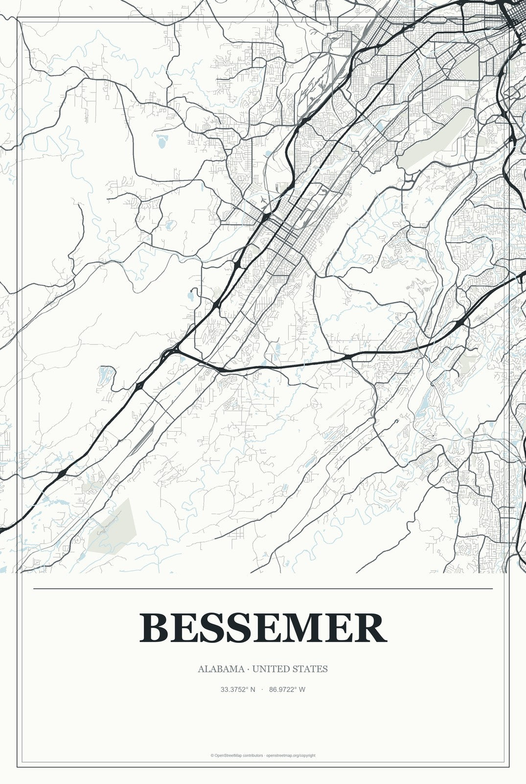 Bessemer, Alabama City Map Aluminum Sign in Gallery Air style