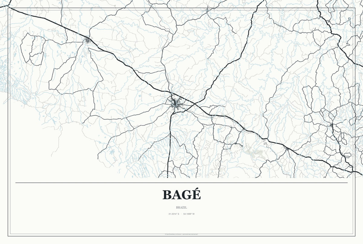 Bagé, Brazil City Map Aluminum Sign in Gallery Air style