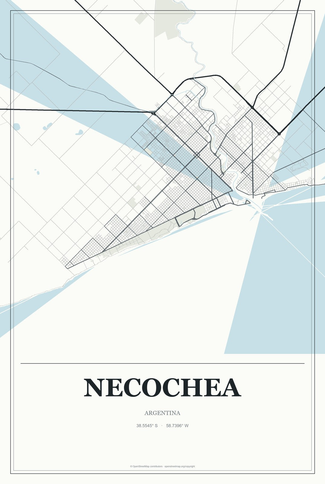Necochea, Argentina City Map Aluminum Sign in Gallery Air style